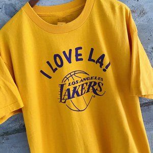Vintage Los Angeles Lakers XL’s Yellow Cotton Basketball shirt 90s 80s tee for